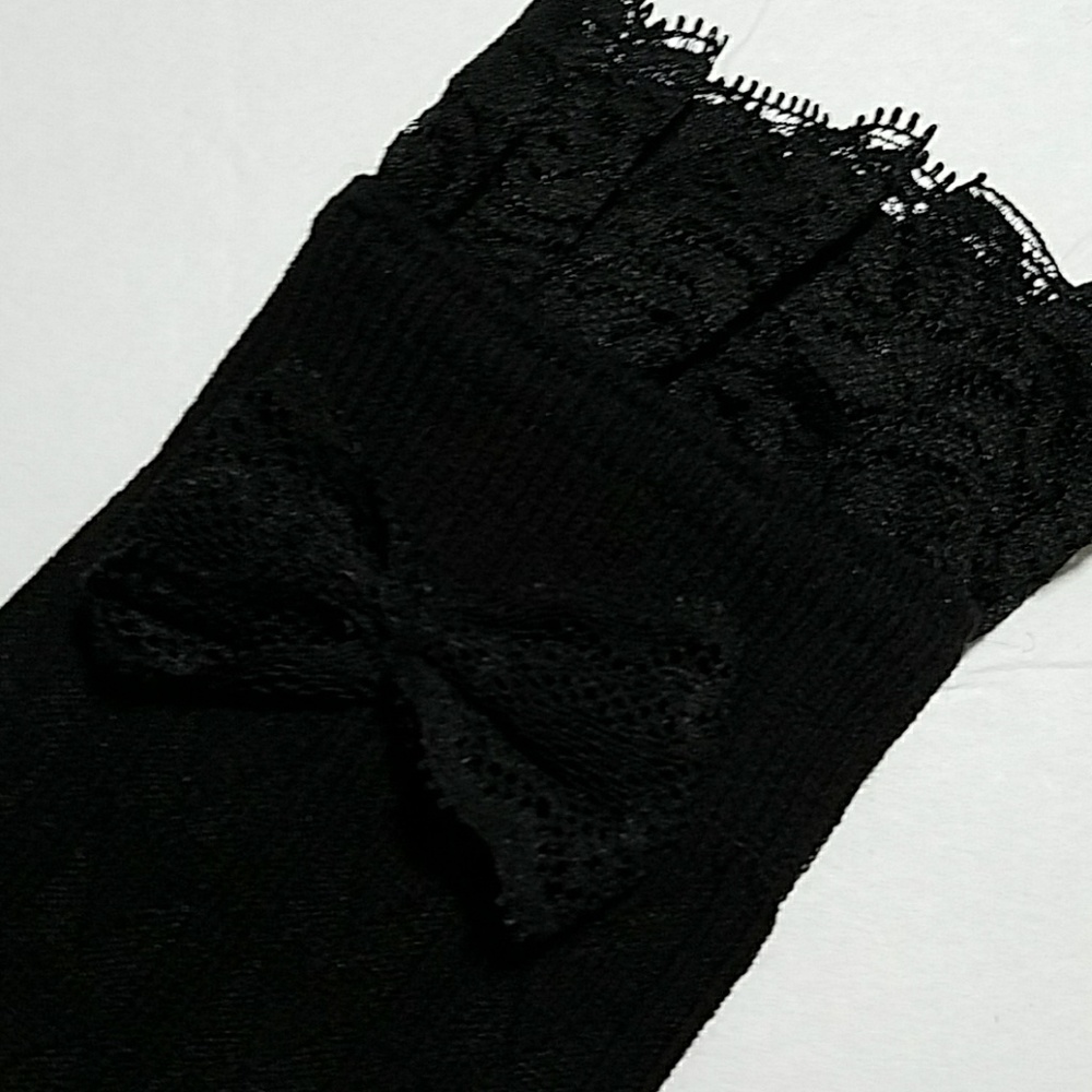 Thigh Hi Lace Trim w/Bow Socks Coffee, Lt Gray - Picture 7 of 7